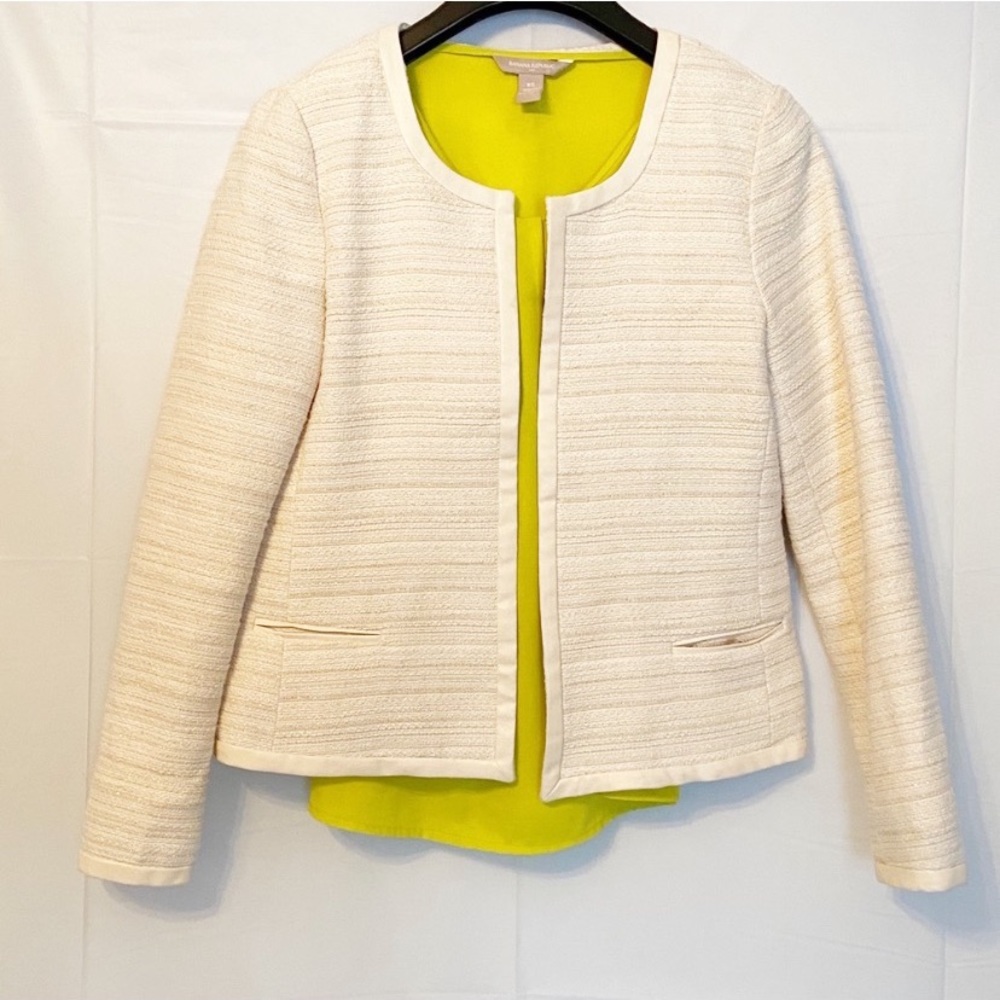 Banana Republic Size 4 White Cream Tweed Blazer